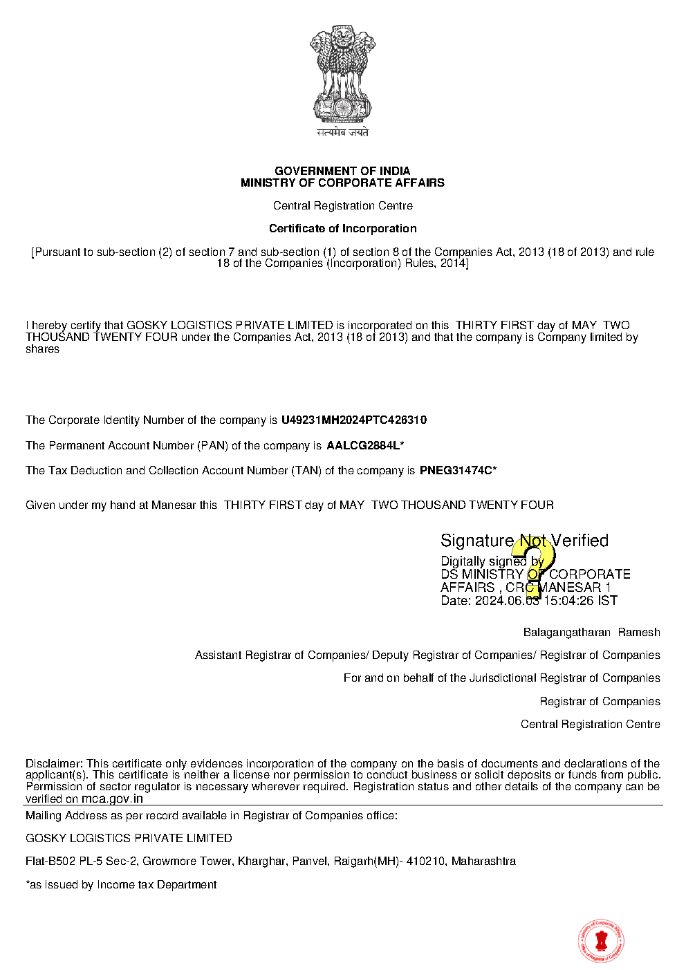 Certificate of Incorporation — preview
